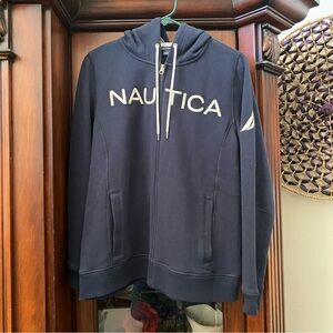 Nautica Full Zip Hoodie Blue Embroidered Logo Pockets Women’s Large